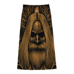 Gold Odin With Huginn And Muninn Print Cotton Front Slit Maxi Skirt