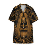 Gold Odin With Huginn And Muninn Print Cotton Hawaiian Shirt
