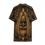 Gold Odin With Huginn And Muninn Print Cotton Hawaiian Shirt