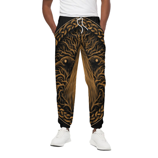 Gold Odin With Huginn And Muninn Print Cotton Pants