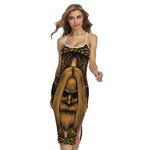Gold Odin With Huginn And Muninn Print Cross Back Cami Dress