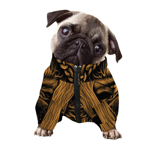 Gold Odin With Huginn And Muninn Print Dog Zip Up Jacket