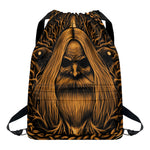 Gold Odin With Huginn And Muninn Print Drawstring Backpack