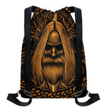 Gold Odin With Huginn And Muninn Print Drawstring Backpack