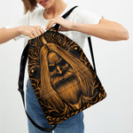 Gold Odin With Huginn And Muninn Print Drawstring Backpack