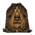 Gold Odin With Huginn And Muninn Print Drawstring Bag