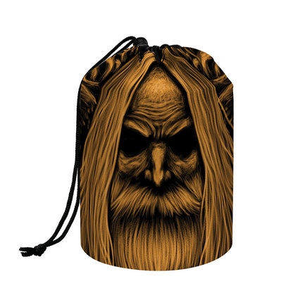 Gold Odin With Huginn And Muninn Print Drawstring Makeup Bag