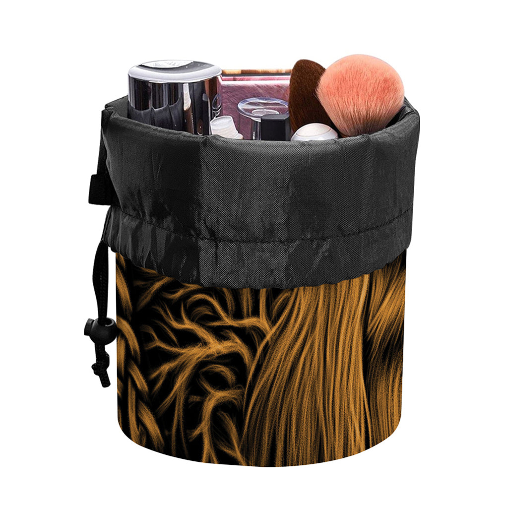 Gold Odin With Huginn And Muninn Print Drawstring Makeup Bag