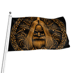 Gold Odin With Huginn And Muninn Print Flag