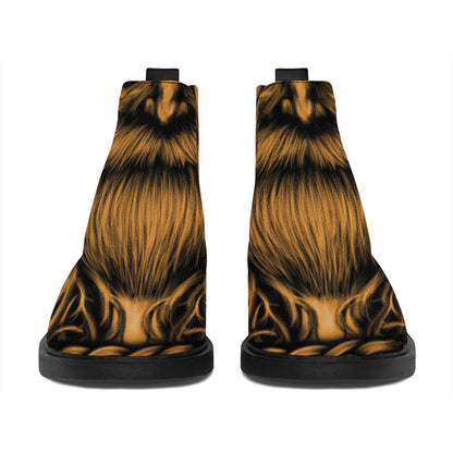 Gold Odin With Huginn And Muninn Print Flat Ankle Boots