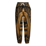 Gold Odin With Huginn And Muninn Print Fleece Lined Knit Pants