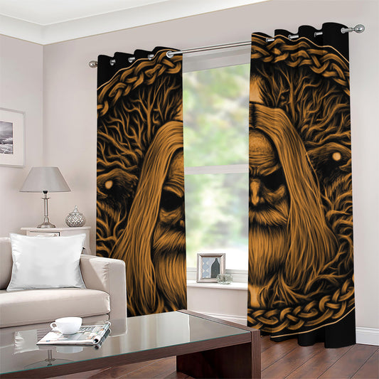 Gold Odin With Huginn And Muninn Print Grommet Curtains