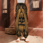 Gold Odin With Huginn And Muninn Print Harem Pants