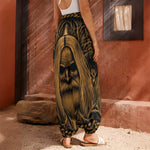 Gold Odin With Huginn And Muninn Print Harem Pants