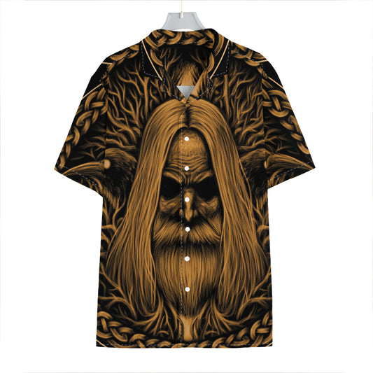 Gold Odin With Huginn And Muninn Print Hawaiian Shirt