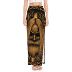 Gold Odin With Huginn And Muninn Print High Slit Maxi Skirt