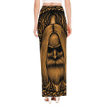 Gold Odin With Huginn And Muninn Print High Slit Maxi Skirt