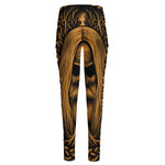 Gold Odin With Huginn And Muninn Print High-Waisted Pocket Leggings