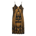 Gold Odin With Huginn And Muninn Print Jersey Midi Cami Dress