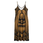 Gold Odin With Huginn And Muninn Print Jersey Midi Cami Dress