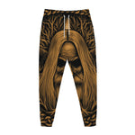 Gold Odin With Huginn And Muninn Print Jogger Pants