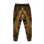 Gold Odin With Huginn And Muninn Print Jogger Pants