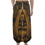 Gold Odin With Huginn And Muninn Print Lantern Pants
