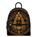 Gold Odin With Huginn And Muninn Print Leather Backpack