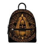 Gold Odin With Huginn And Muninn Print Leather Backpack