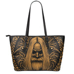 Gold Odin With Huginn And Muninn Print Leather Tote Bag