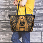 Gold Odin With Huginn And Muninn Print Leather Tote Bag