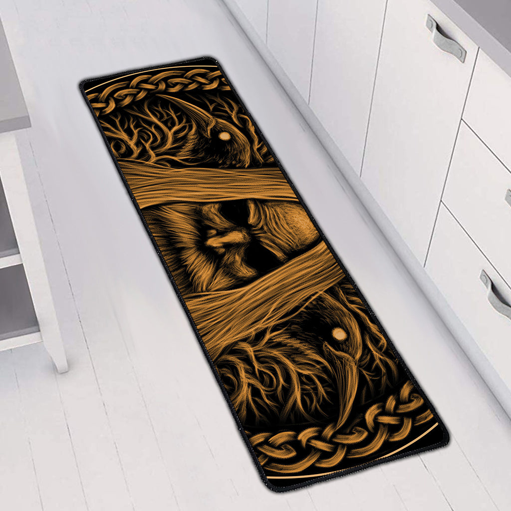 Gold Odin With Huginn And Muninn Print Long Kitchen Mat