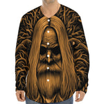 Gold Odin With Huginn And Muninn Print Long Sleeve Baseball Jersey