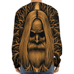 Gold Odin With Huginn And Muninn Print Long Sleeve Baseball Jersey