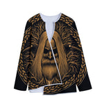 Gold Odin With Huginn And Muninn Print Long Sleeve Short Coat