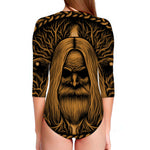 Gold Odin With Huginn And Muninn Print Long Sleeve Swimsuit