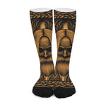Gold Odin With Huginn And Muninn Print Long Socks
