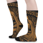 Gold Odin With Huginn And Muninn Print Long Socks