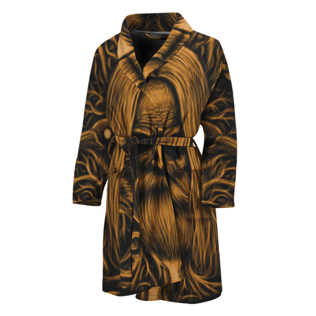 Gold Odin With Huginn And Muninn Print Men's Bathrobe