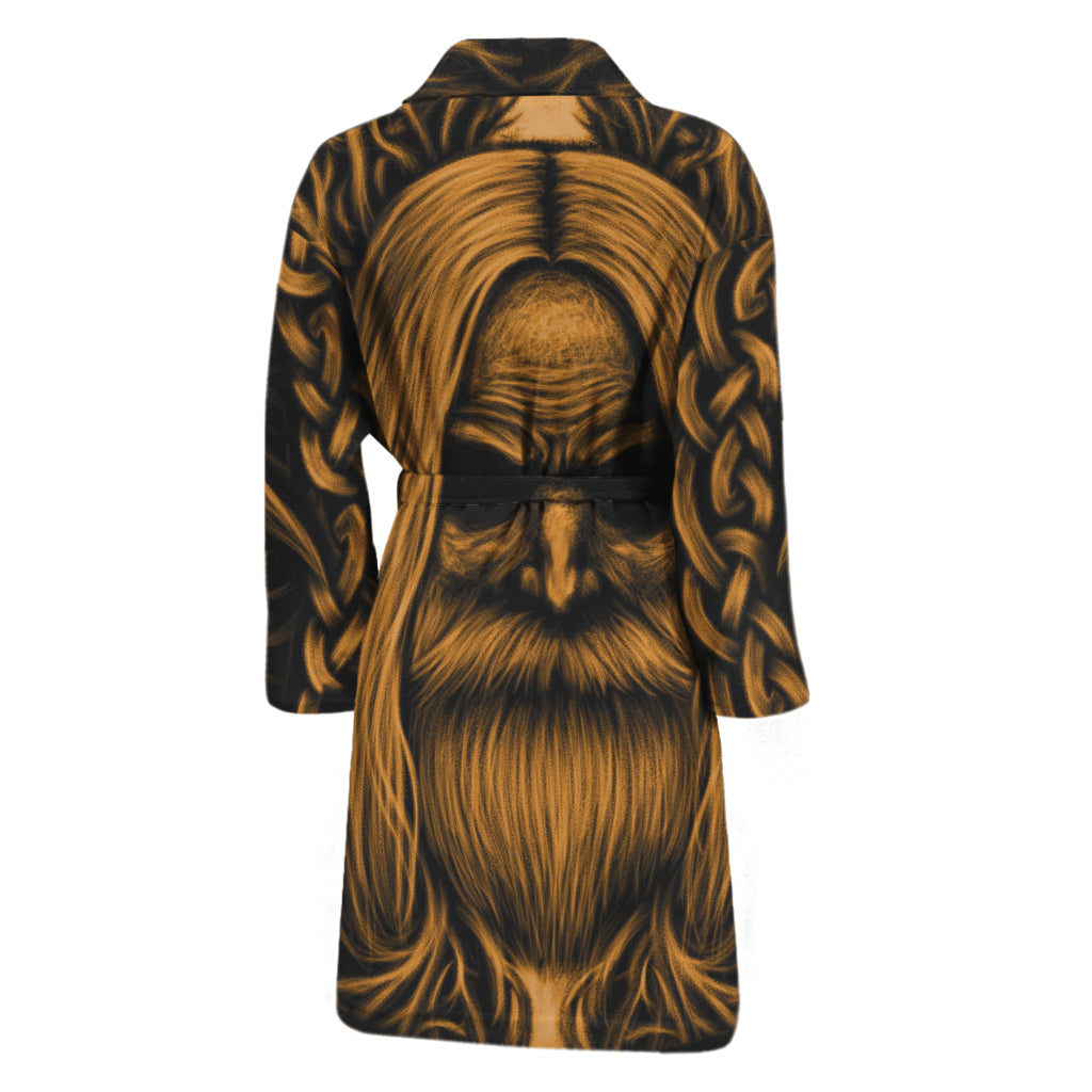 Gold Odin With Huginn And Muninn Print Men's Bathrobe
