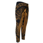 Gold Odin With Huginn And Muninn Print Men's Compression Pants