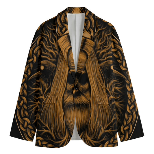 Gold Odin With Huginn And Muninn Print Men's Cotton Blazer