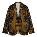 Gold Odin With Huginn And Muninn Print Men's Cotton Blazer