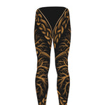 Gold Odin With Huginn And Muninn Print Men's leggings