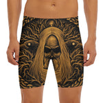 Gold Odin With Huginn And Muninn Print Men's Long Boxer Briefs