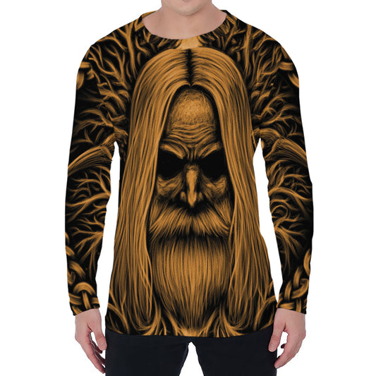 Gold Odin With Huginn And Muninn Print Men's Long Sleeve T-Shirt