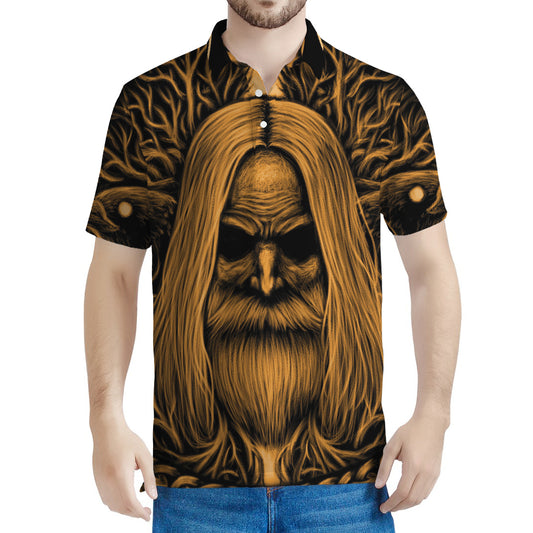 Gold Odin With Huginn And Muninn Print Men's Polo Shirt
