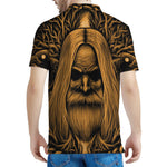 Gold Odin With Huginn And Muninn Print Men's Polo Shirt