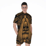 Gold Odin With Huginn And Muninn Print Men's Rompers