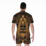 Gold Odin With Huginn And Muninn Print Men's Rompers